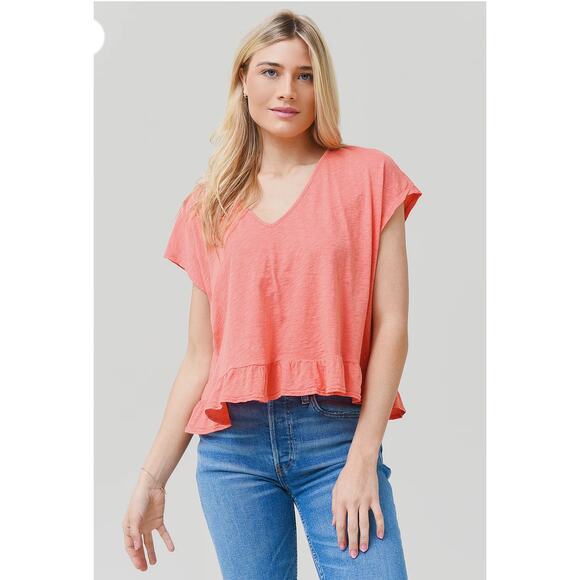 Velvet Tops - Velvet Rhye Vintage Slub Ruffle Tee Grapefruit NEW (size L)